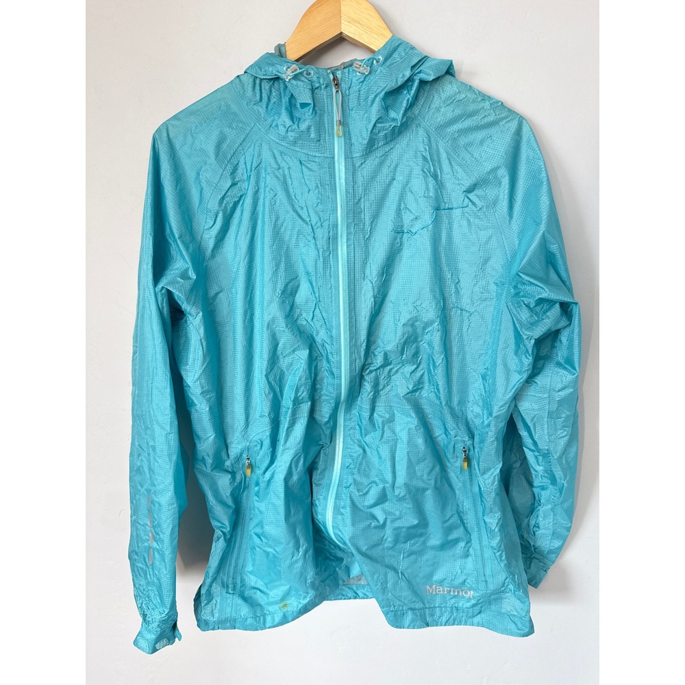 Marmot Womens XL Turquoise Blue Hooded Rain Jacket Q4700-1-MXP1